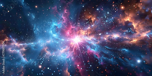 illustration of cosmic explosion in outer space  galaxy view