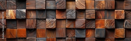 Seamless Brown Wooden Acoustic Panels Wall Texture for Background photo
