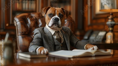 Sophisticated Canine Businessman Sitting Confidently at Executive Desk