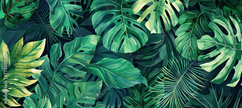 Watercolor Tropical leaves background
