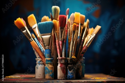 Sturdy Row artist paintbrushes. Oil art. Generate Ai