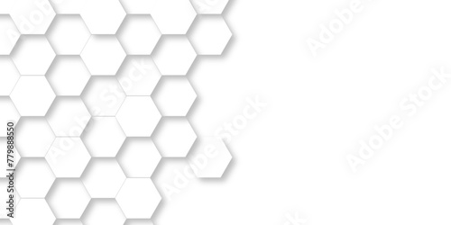 Abstract Technology, Futuristic 3d Hexagonal structure futuristic white background and Embossed Hexagon. Hexagonal science digital geometry honeycomb pattern background with space for text.