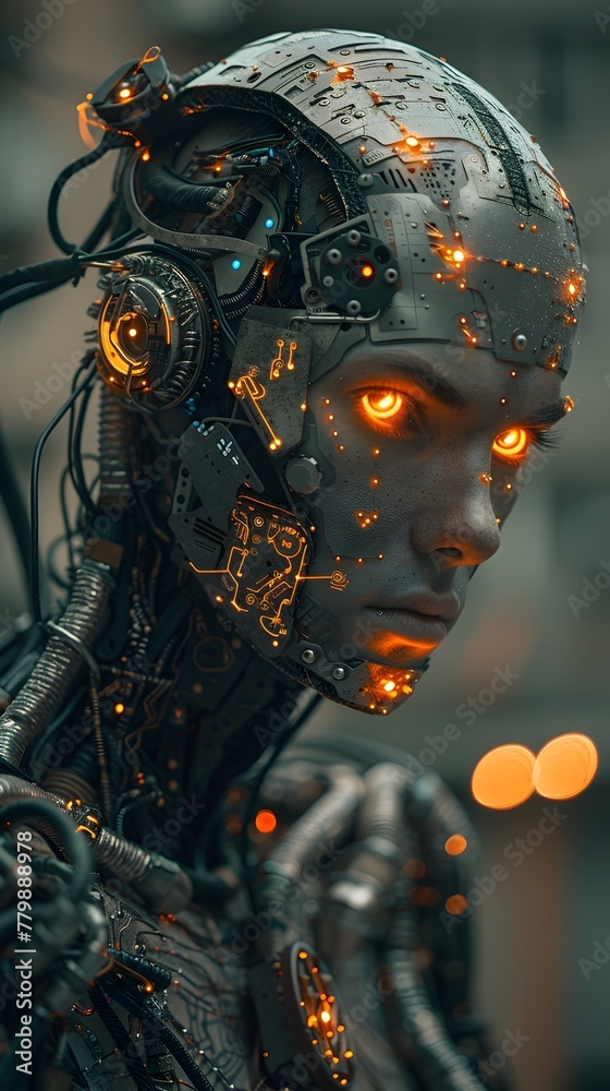 Mutant with Glowing Bionic Face,Intricate Tattoos,and Urban Dystopian Backdrop Mutant with Glowing Bionic Face,Intricate Tattoos,and Urban Dystopian Backdrop