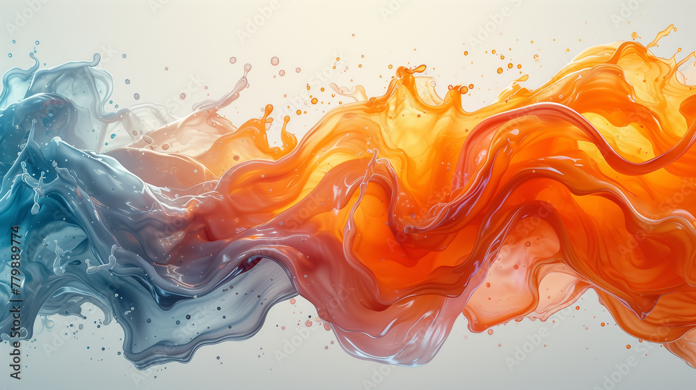 A dynamic digital illustration of swirling liquid colors, 3D illustration of an orange and blue liquid flow against a white background, Generative AI