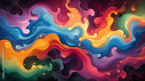 Colorful fluid waves, swirling and flowing in space, in the style of a cartoon, colorful, vibrant, detailed digital art., Generative AI