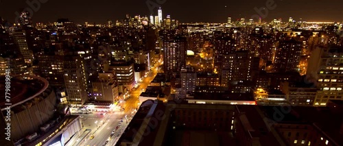 the aerial view of cityscape on newyork in night