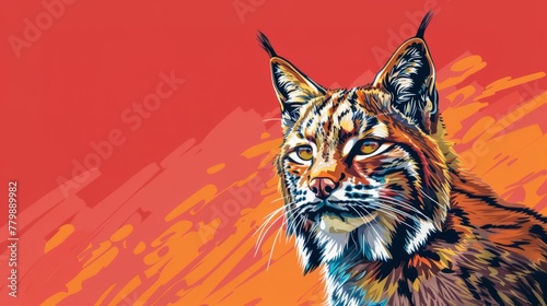Portrait of bobcat. Colorful comic style painting illustration. © Tepsarit