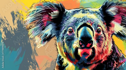 Portrait of koala bear. Colorful comic style painting illustration. © Tepsarit