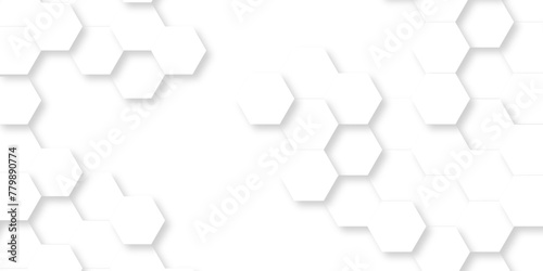 Abstract Technology, Futuristic 3d Hexagonal structure futuristic white background and Embossed Hexagon. Hexagonal honeycomb pattern background with space for text.