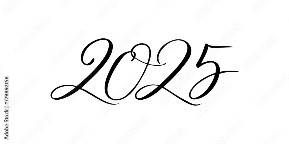 2025 numbers written in calligraphic style on a white background. Vector illustration Stock