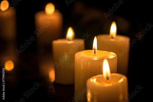 Group of litting candles isolated on black background