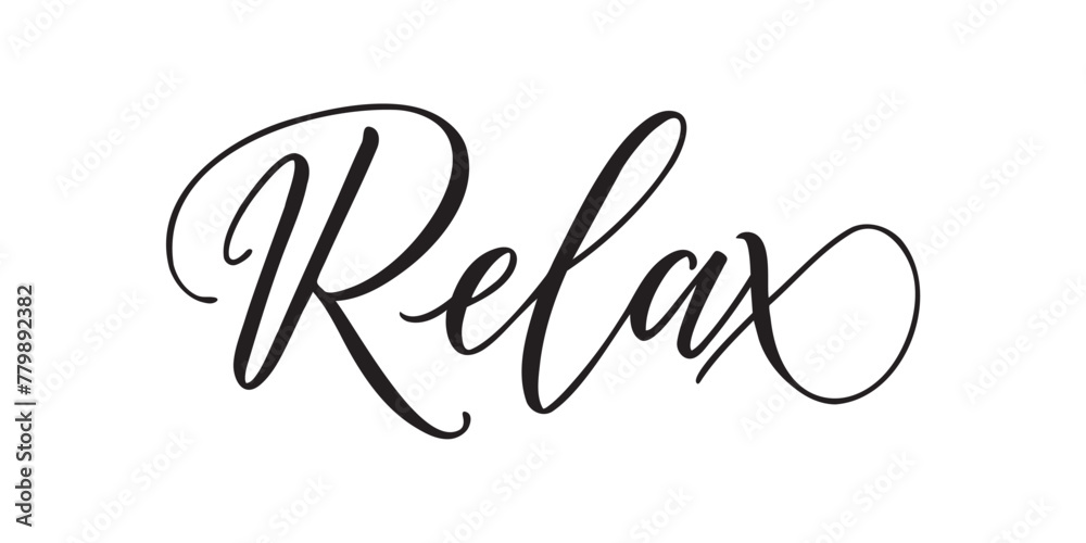 Relax - Handwritten text in calligraphic style on a white background. Vector illustration.