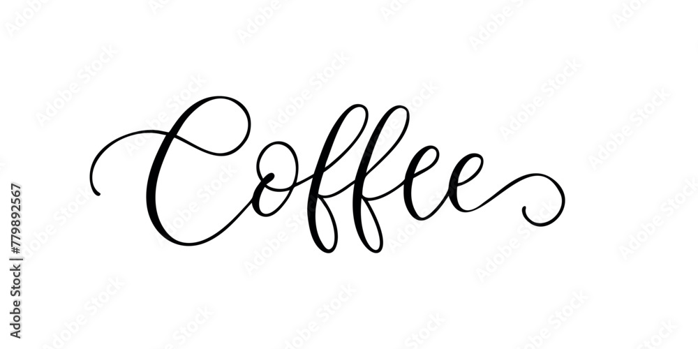 Coffee- Handwritten inscription in calligraphic style on a white background. Vector illustration. Coffee- Handwritten inscription in calligraphic style on a white background. Vector illustration.