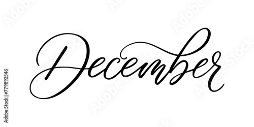 December- Handwritten inscription in calligraphic style on a white background. Vector illustration