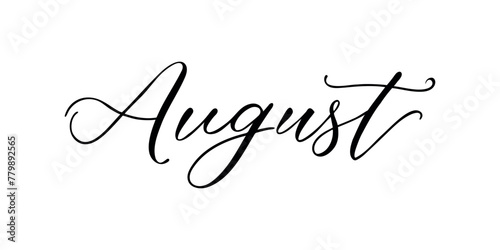August - Handwritten inscription in calligraphic style on a white background. Vector illustration.