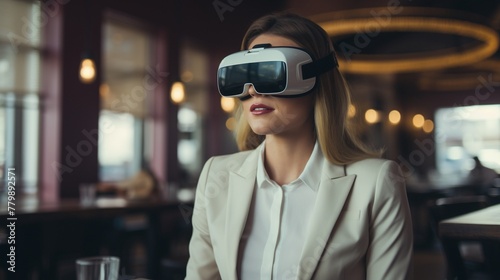 A strategic businesswoman playing a virtual reality game