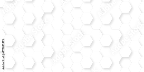 Fototapeta Naklejka Na Ścianę i Meble -  Abstract Technology, Futuristic 3d Hexagonal structure futuristic white background and Embossed Hexagon. Hexagonal science digital geometry honeycomb pattern background with space for text.