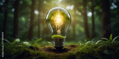light bulb surrounded by lush leaves