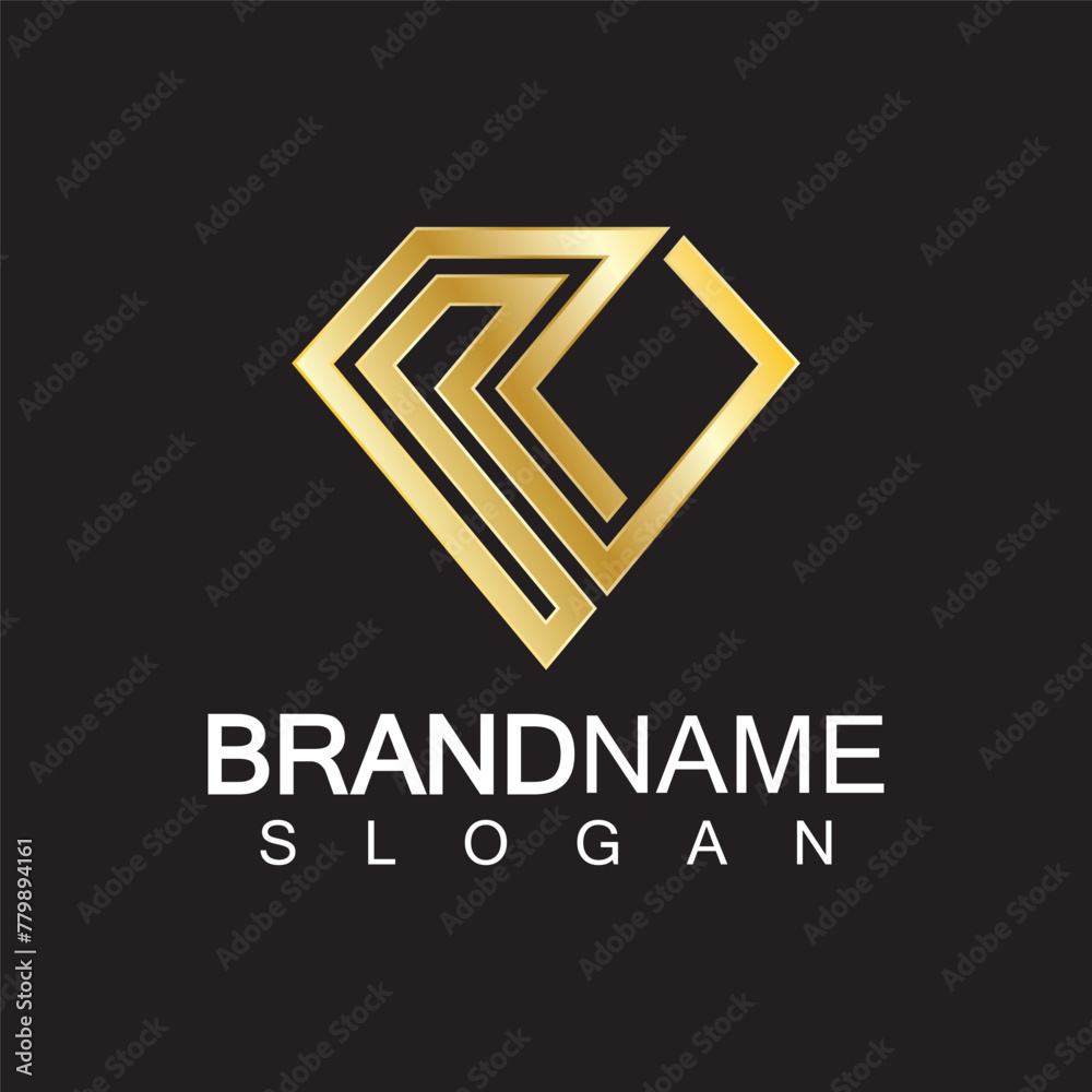 A diamond shaped letter R logo design isolated black background. A diamond shaped letter R logo design isolated black background.