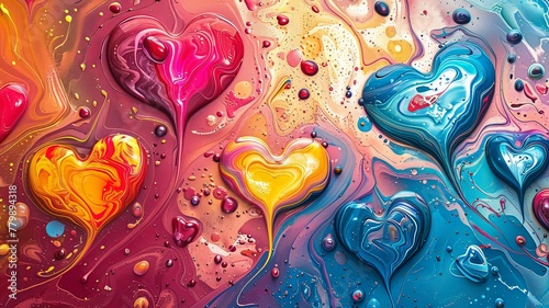 abstract background about love paint of many colors forming hearts