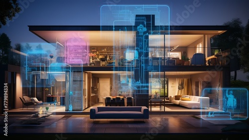 a modern and futuristic house full of technology © noche