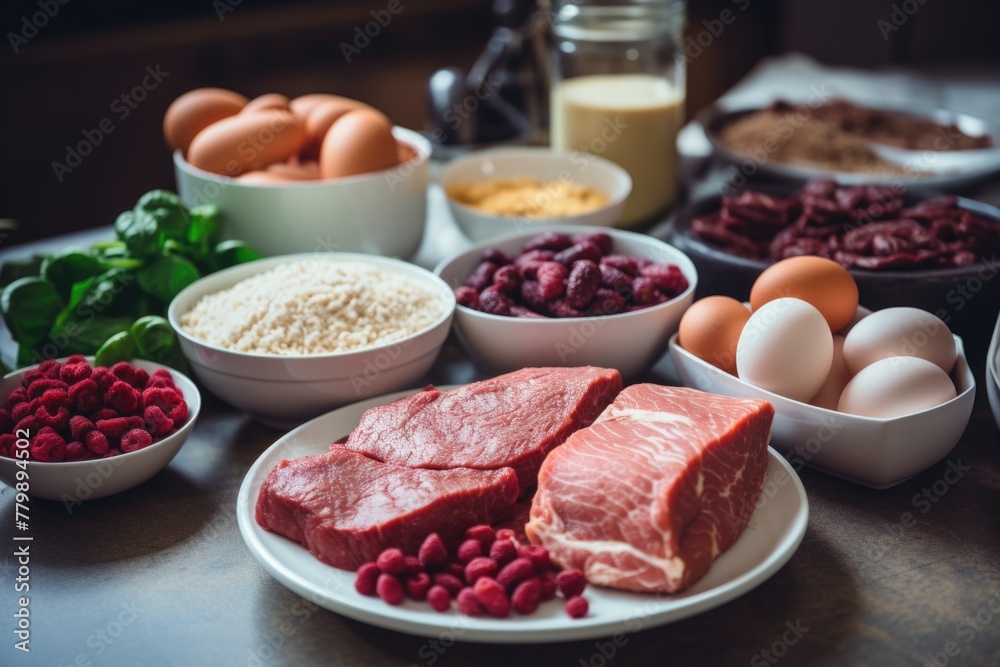 Close up of a protein breakfast in the kitchen