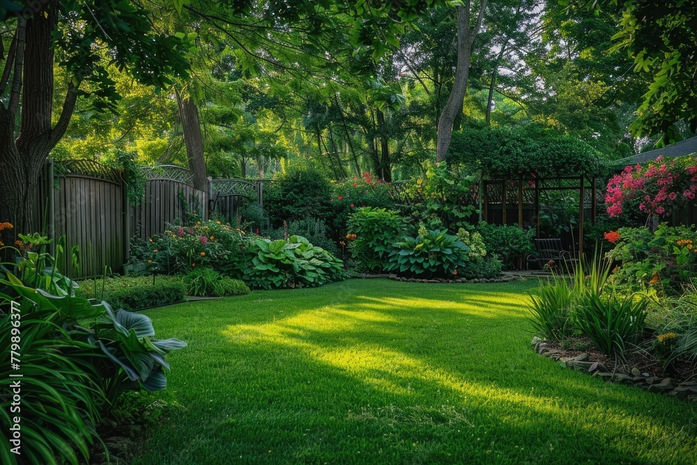 Beautiful landscaped backyard with lush garden