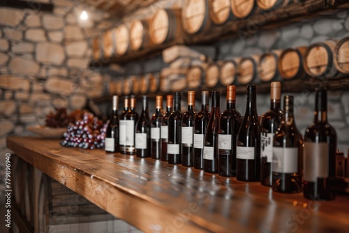 Wine collection on a wooden rack