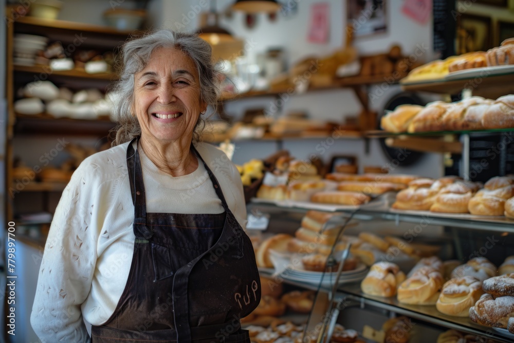 Portrait of a happy female pastry shop owner