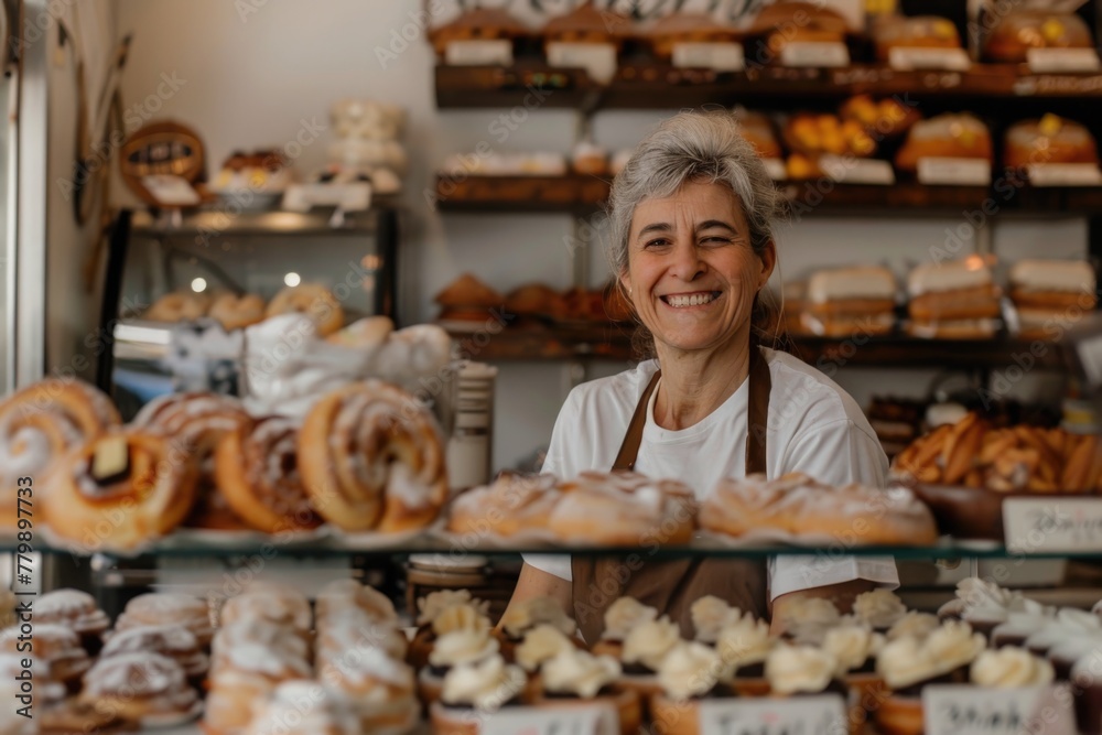 Portrait of a happy female pastry shop owner