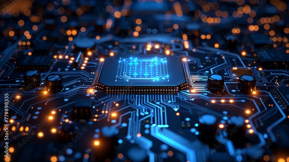 An illustration showing the microprocessor circuit board technology on ...