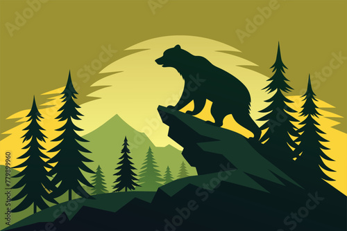 Silhouette of bear climb up hill , vector illustration .AI Generated .