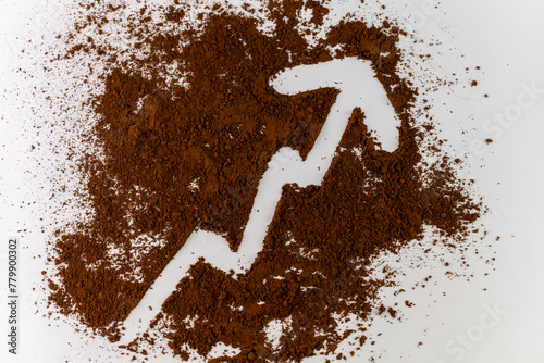 Pure cocoa powder with white date in the center. Concept of price rise, expensive.