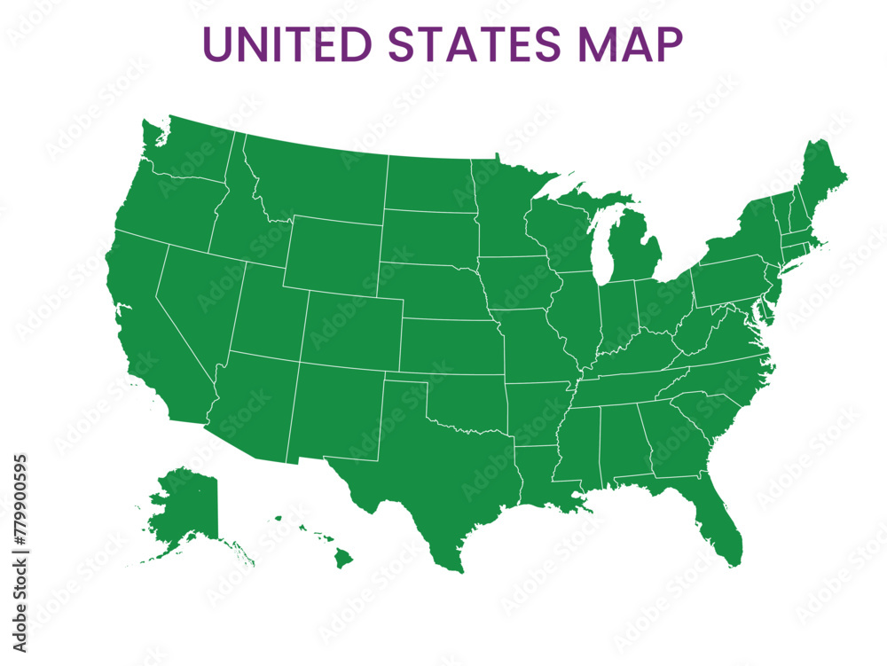 High detailed map of United States. Outline map of United States. North America