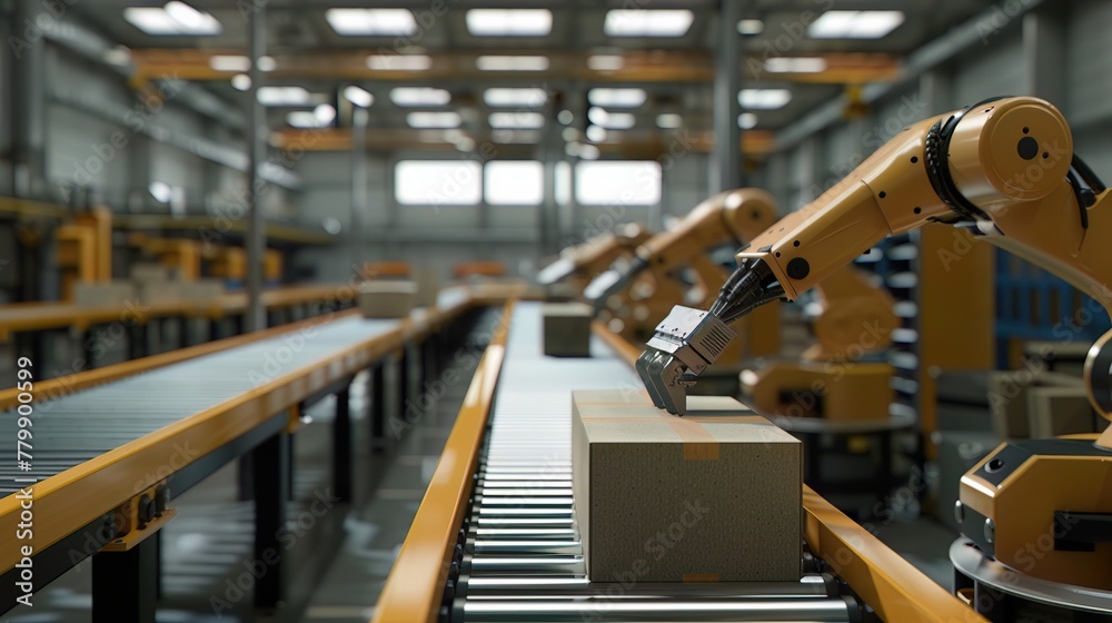 Automated precision, robot arms in assembly, package handling Automated precision, robot arms in assembly, package handling