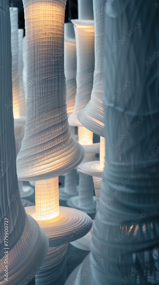 Continuous creation, paper winding on spools, production glow