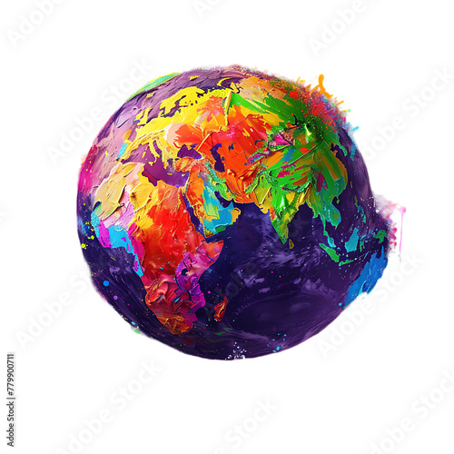 A colorful globe with paint splashes and drips on it white background