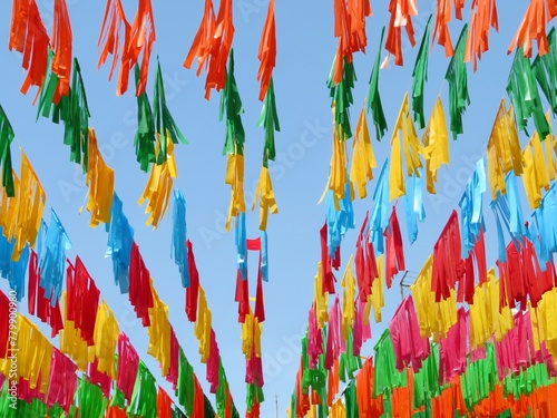 colorful traditional garlands papel picado in Mexico