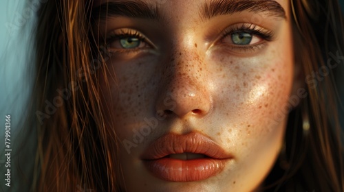 Stunning Close-Up Portrait of Woman with Freckles and Green Eyes