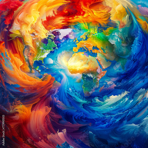 A burst of colors emanating from a globe, with artistic swirls representing the dynamic flow of talents across an ever-closer world.