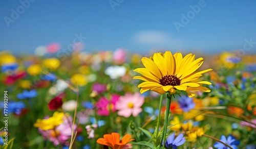 a yellow flower in a field of colorful flowers © John