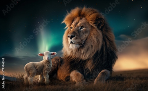 Prophetic Realization  Lion and Lamb Coexist in Symbolic Accord  Embodied in the Promises of Isaiah s Peaceful Reign. Conceptual for Suffering  Atonement  Holy  Spirit  Eucharist. Lion and lamb