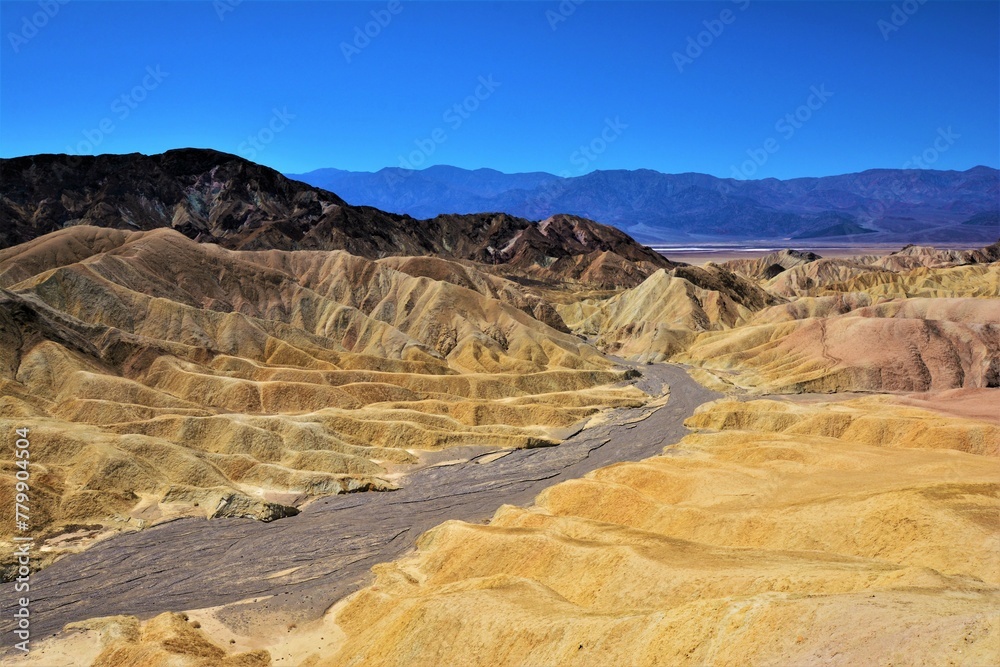 Zabriskie Point - view of erosional landscape composed of sediments from Furnace Creek Lake, which dried up 5 million years ago (Death Valley National Park, California, United States)