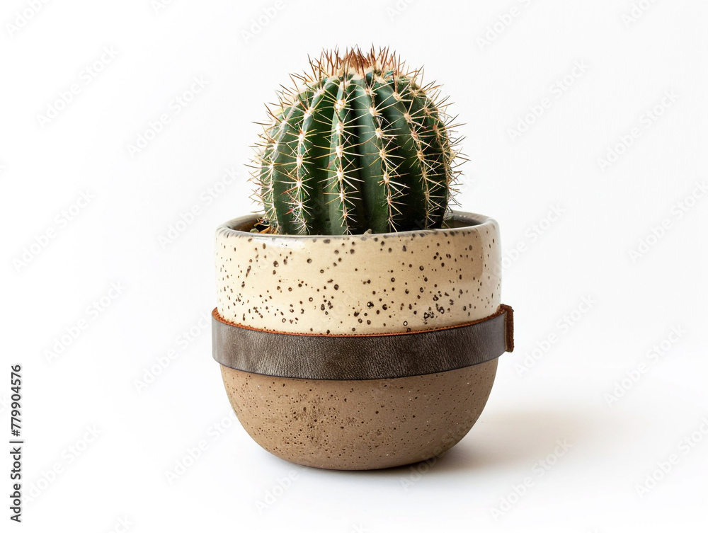 The cactus is planted in a ceramic pot and the pot is tied with a rope made of animal skin. Isolated on white background.
The cactus is planted in a ceramic pot and the pot is tied with a rope made of animal skin. Isolated on white background.