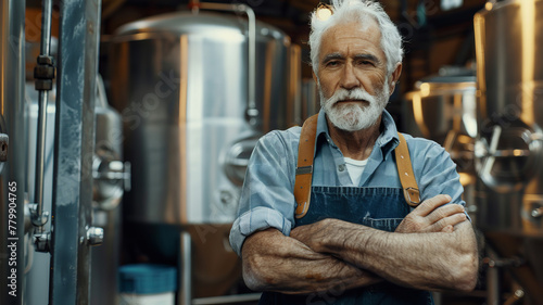 Confident Senior Brewmaster Standing in His Craft Brewery photo
