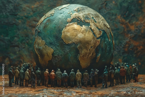 Conceptual depiction global overpopulation concept on Earth. Miniature world. Society issues photo