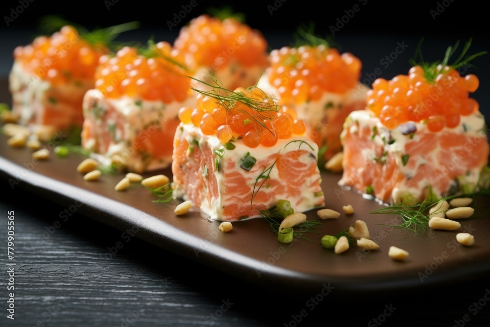 Flavorful Salmon cheese nuts. Protein food. Generate Ai Flavorful Salmon cheese nuts. Protein food. Generate Ai