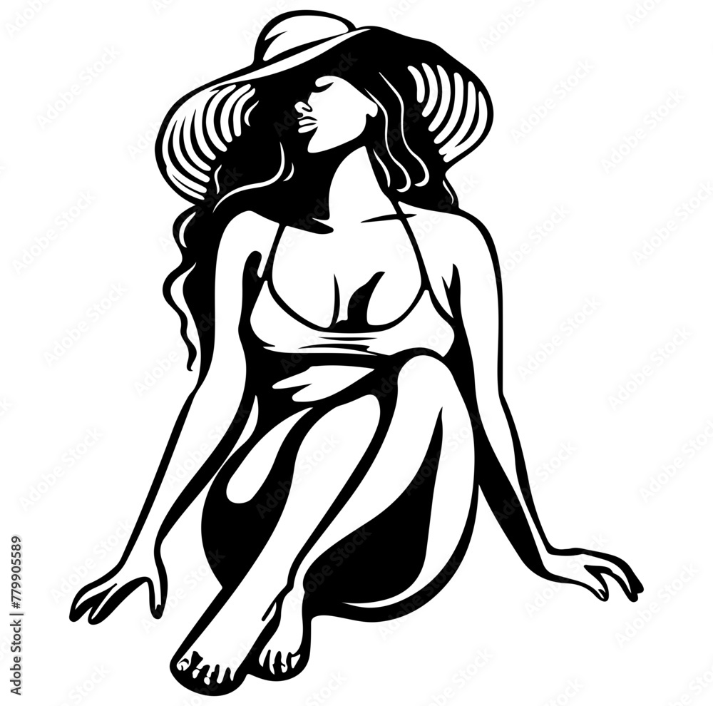 Obraz premium beautiful plus size women sit in beach outfit