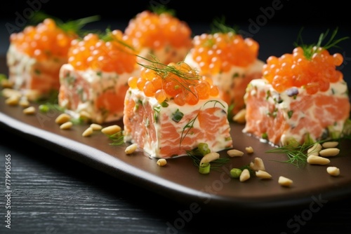 Flavorful Salmon cheese nuts. Protein food. Generate Ai