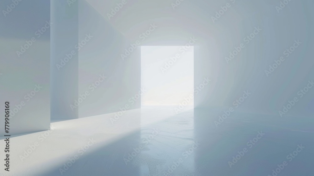 A vast, empty white space with a tiny portal in the corner revealing a glimpse of a vibrant world. A vast, empty white space with a tiny portal in the corner revealing a glimpse of a vibrant world.